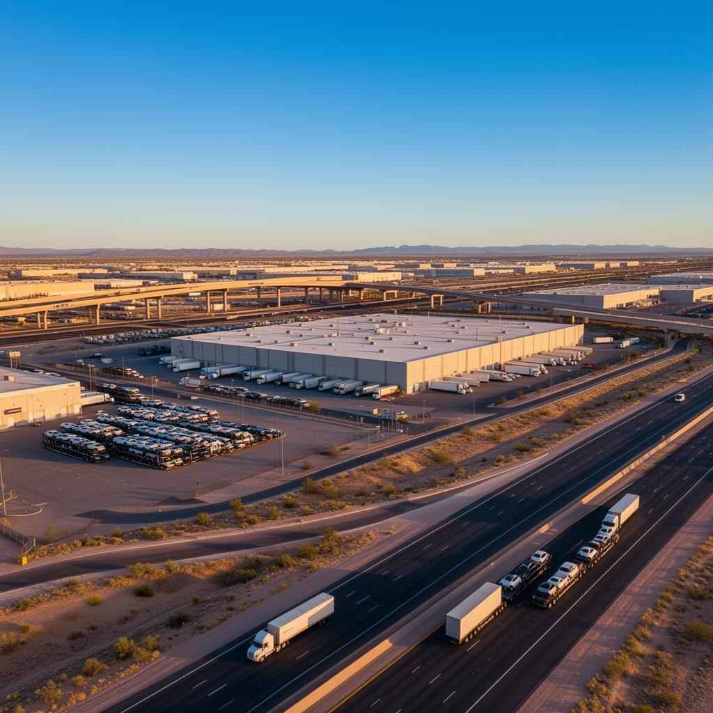Tolleson Arizona I-10 industrial corridor with commercial and residential auto transport services